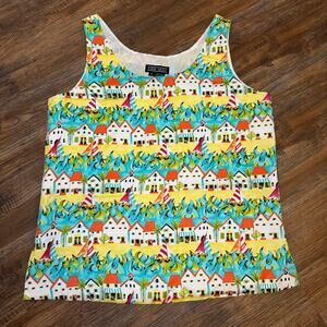 Ann May VINTAGE Beach themed sleeveless blouse Size Medium 100% SILK